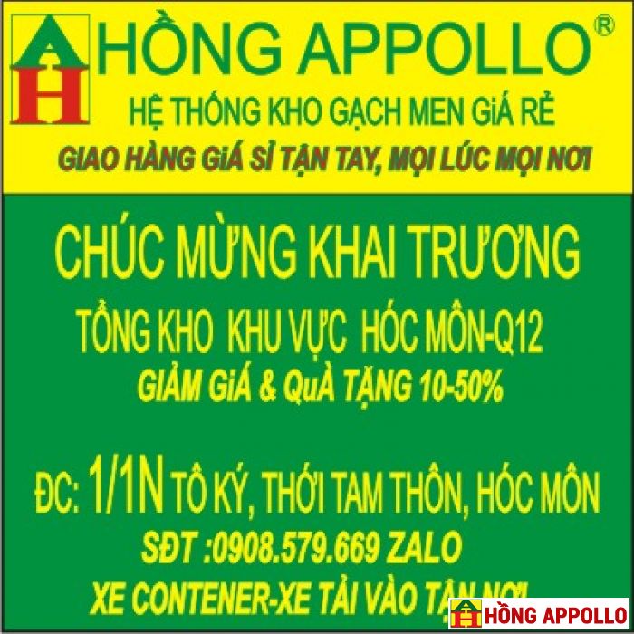 CHÚC MỪNG KHAI TRƯƠNGTỔNG KHO GẠCH MEN HỒNG APPOLLO KV HÓC MÔN Q12